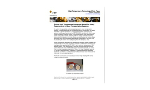 Robuuste connector met hoge temperatuur voldoet aan de brandveiligheidsvereisten in massatransportsystemen